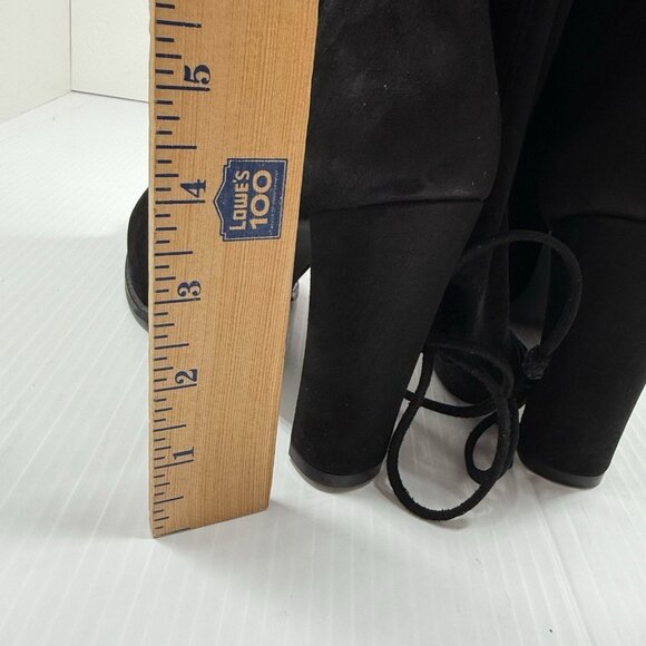 Stuart Weitzman Highland Black Suede Over Knee Boots 9B US 39.5 Tie Back Heel - Picture 10 of 13
